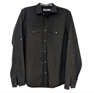 Calvin Klein men's 100 % cotton button down shirt size medium black grey plaid